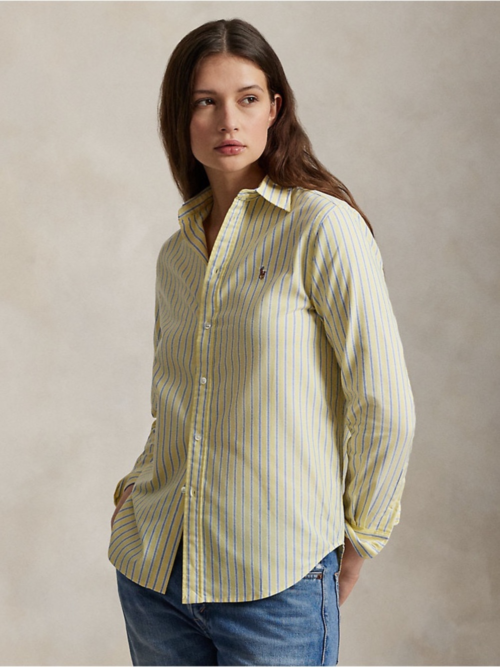 Lauren Ralph Lauren Striped Button-Down Shirt in Yellow & Blue size L
